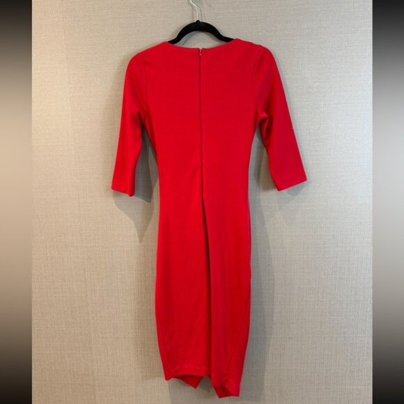 ASOS Red Deep V-neck 3/4 Sleeve Midi Dress - Picture 3 of 12